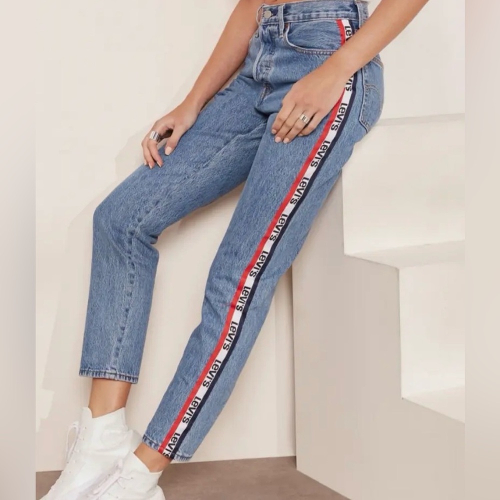 Levi's Blue Jeans with Red and White Side Stripes